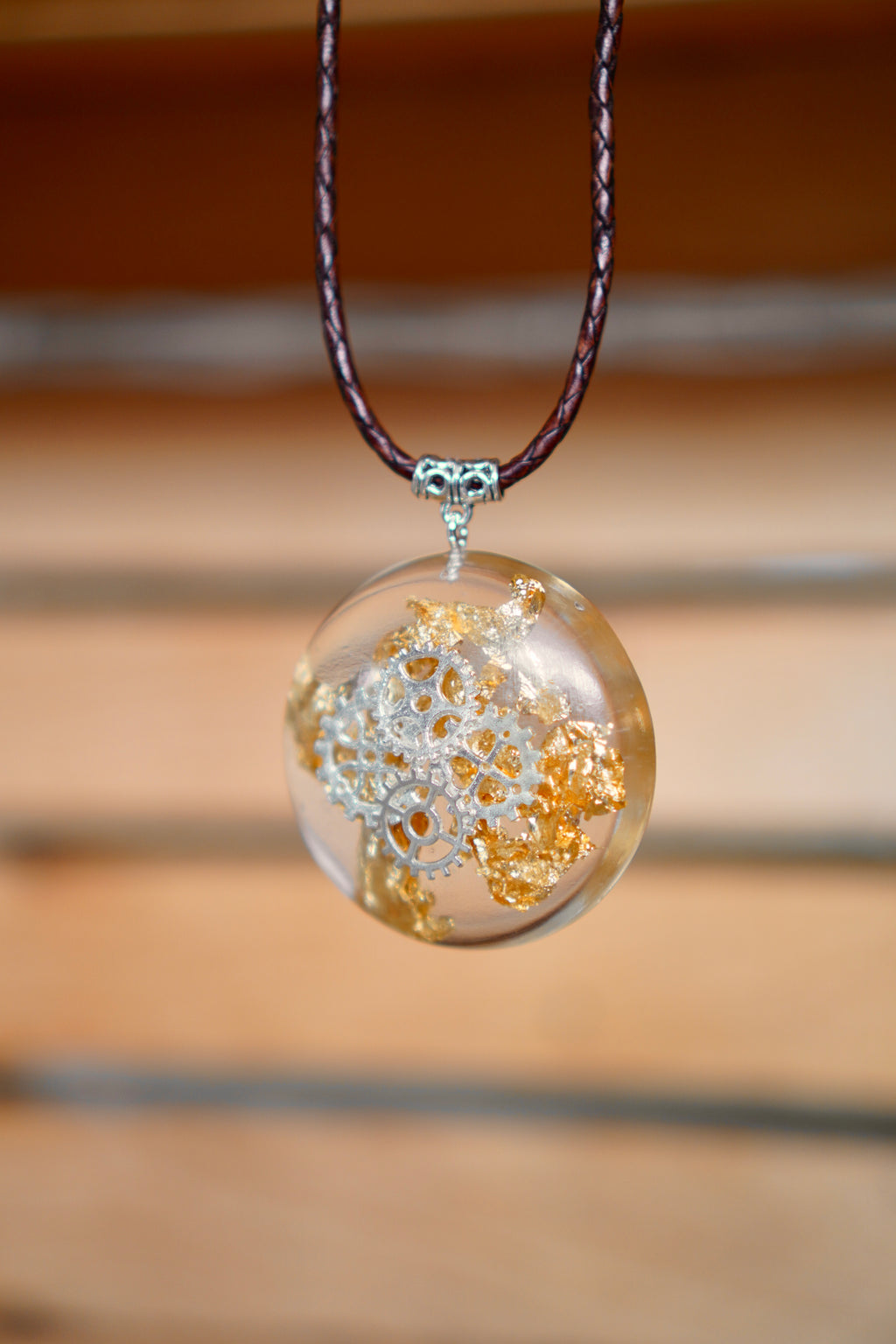 CLOCK WORK SILVER RESIN PENDANT