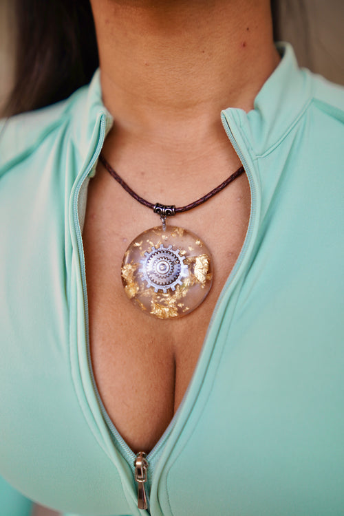 CLOCK WORK GUNMETAL RESIN PENDANT