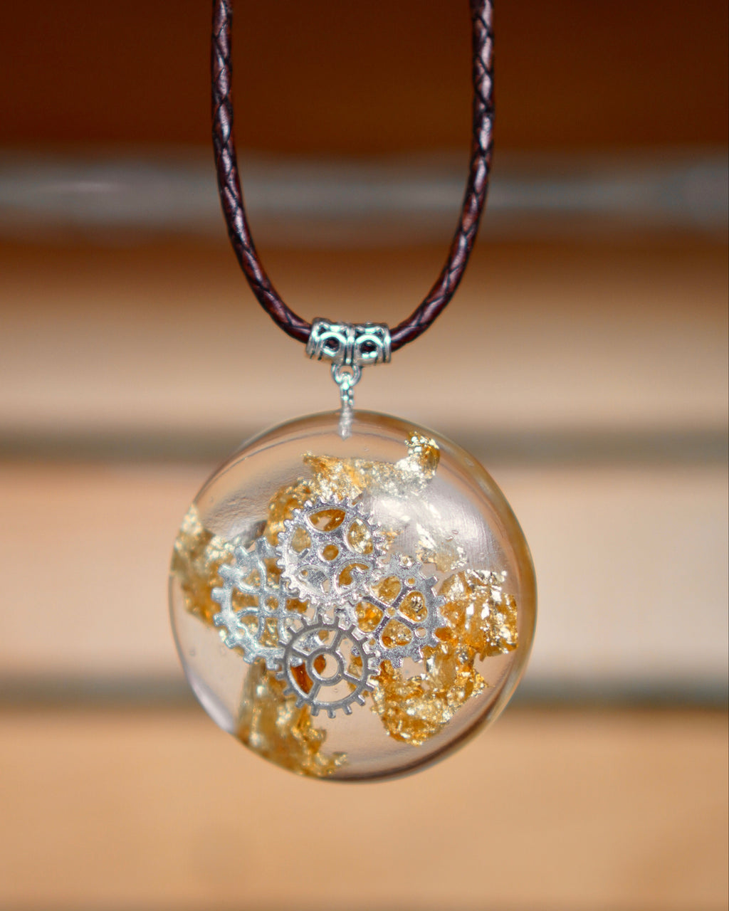 CLOCK WORK SILVER RESIN PENDANT