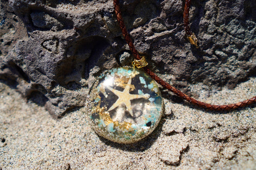 AQUAMARINE & AMAZONITE STARFISH RESIN PENDANT